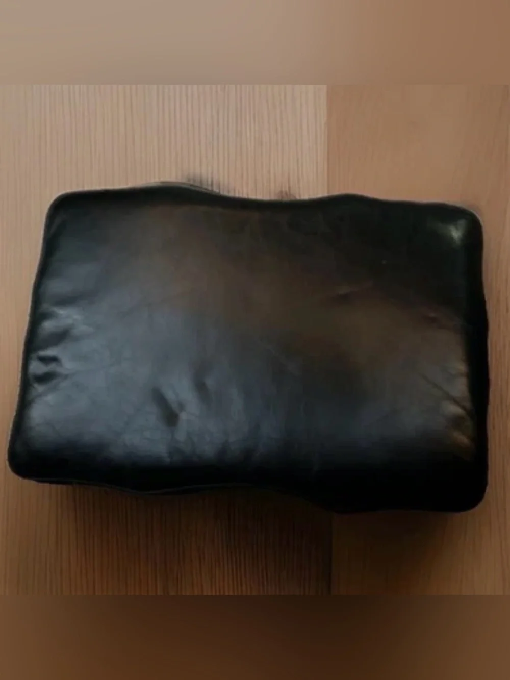 Vtg French Black Soft  Leather Country Provincial Chair Stool With Nail Head